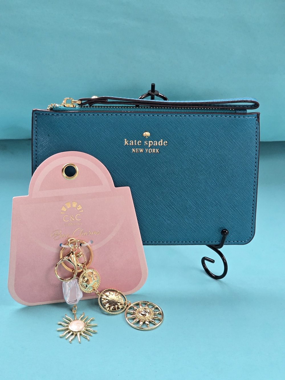 Kate Spade Teal Leather Wristlet Wallet & C&C Bag Charm